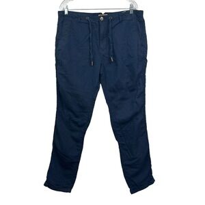 E.T.A Mens Linen Chino Pants Slim Fit Drawstring Waist Slash Pockets Navy Sz 36*